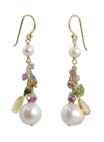 24 Karat Gold Plated 925 Sterling Silver Earrings With Citrine And Peridot