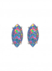 925 Sterling Silver Rhodium Finish Simulated Opal Marquise Stud Earrings