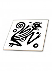 Ancient Mexican Motif-Ceramic Tile White/Black 8 x 8inch