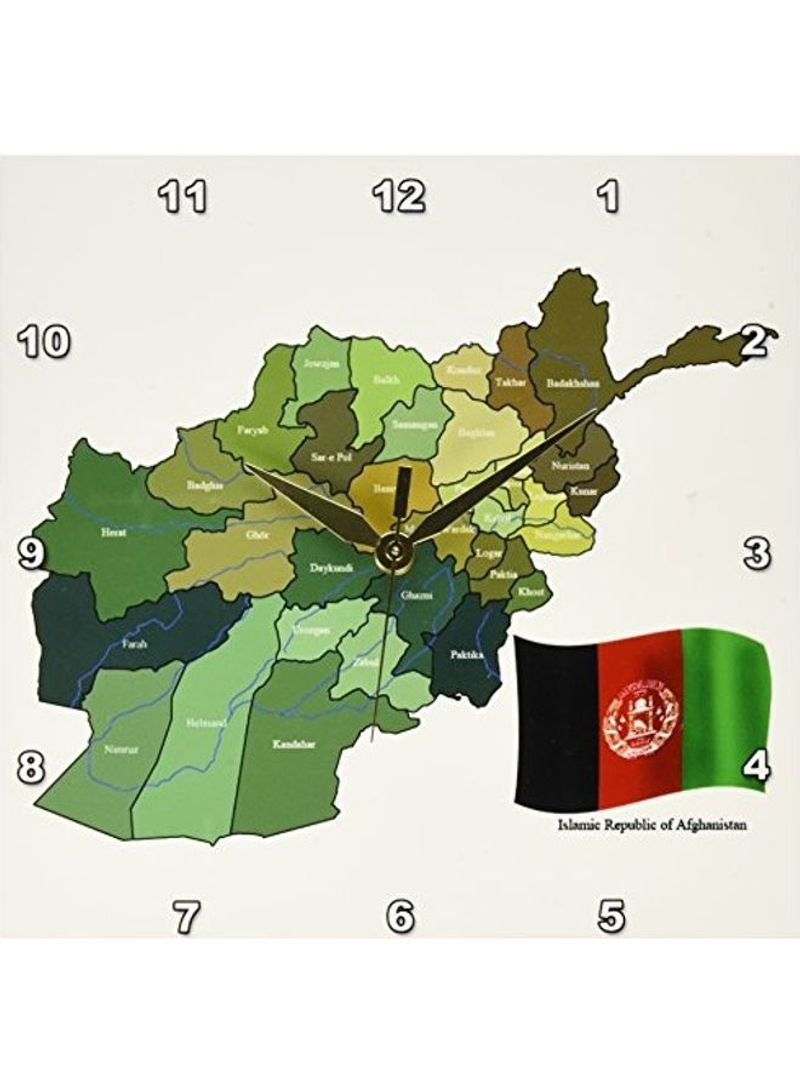 Afghanistan Map Themed Wall Clock Multicolour