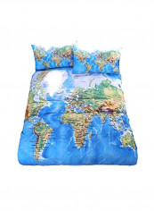 World Map Designed Duvet Cover Set Polyester Blue/Green