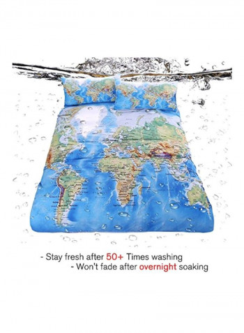World Map Designed Duvet Cover Set Polyester Blue/Green