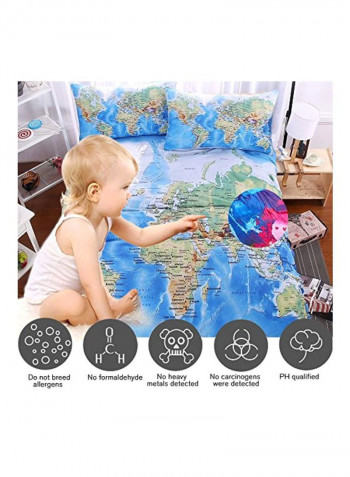 World Map Designed Duvet Cover Set Polyester Blue/Green