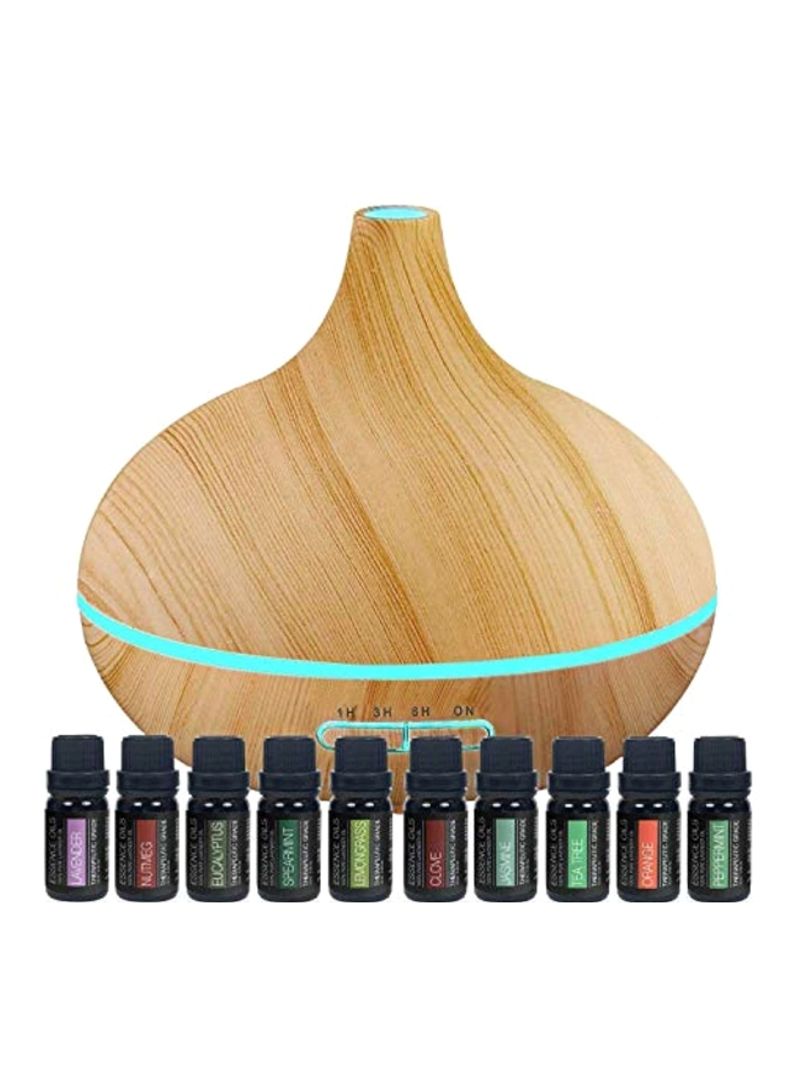 Ultimate Aromatherapy Diffuser & Essential Oil Set - Ultrasonic Diffuser & Top 10 Essential Oils - 300ml Diffuser with 4 Timer & 7 Ambient Light Settings Beige 300ml