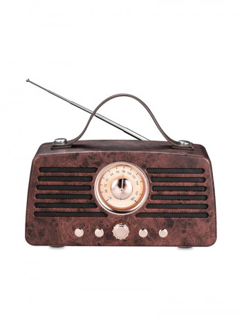 Wireless Portable Speaker With Retro FM Radio 7.5 x 2.8 x 3.9inch Brown
