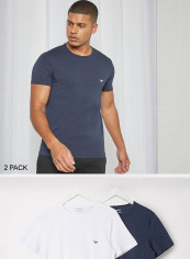 Basic Crew Neck T-Shirt (Pack of 2) White/Marine