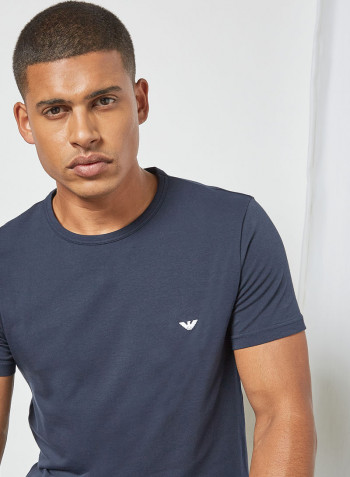Basic Crew Neck T-Shirt (Pack of 2) White/Marine