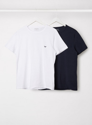 Basic Crew Neck T-Shirt (Pack of 2) White/Marine