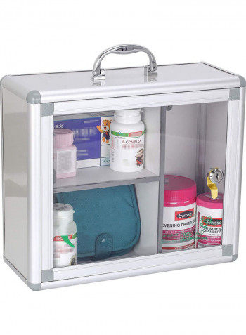 Mini Makeup Organizer Cabinet with Door Lock White/Grey