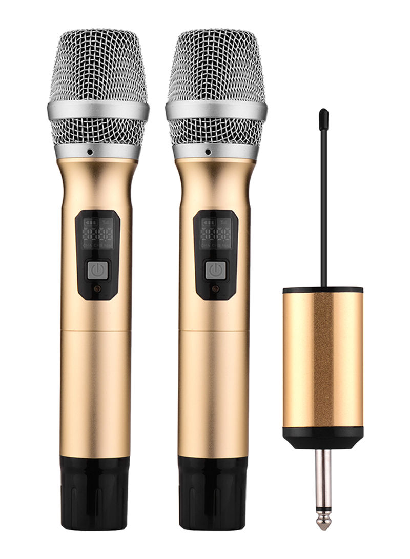 2-Piece Portable UHF Wireless Microphone Set I-05917 Gold