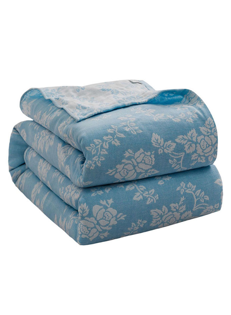 Floral Print Jacquard Throw Blanket Cotton Blue 150x200centimeter