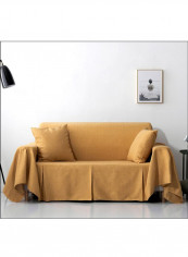 Solid Pattern Full Covered Sofa Slipcover Yellow 210 - 350centimeter