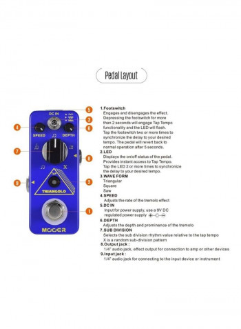 Triangolo Digital Tremolo Electric Guitar Effect Pedal