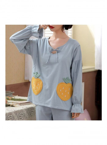 2-Piece Cotton Blended Pyjama Set Blue/Yellow