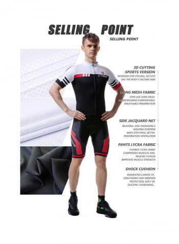 Text Print Cycling Jersey & Bib Shorts Set Multicolour