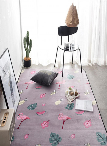Flamingo Printed Anti-Skid Living Room Floor Mat Light Purple/Pink/Green 95 x 95centimeter