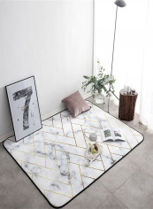 Geometric Pattern Anti-Skid Living Room Floor Mat White/Black/Gold 95 x 95centimeter