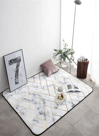 Geometric Pattern Anti-Skid Living Room Floor Mat White/Black/Gold 95 x 95centimeter