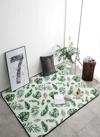 Leaves Printed Anti-Skid Living Room Floor Mat White/Green 95 x 95centimeter