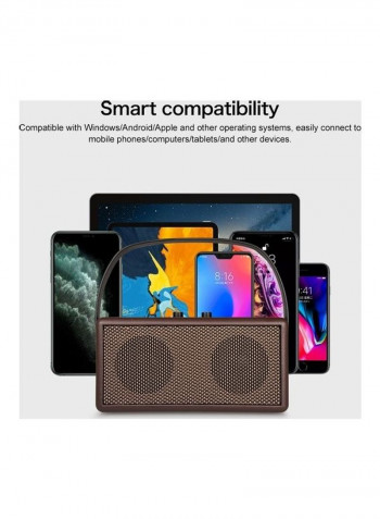Portable Subwoofer Wooden Bluetooth 4.2 Speaker HPEDA00998401B Brown