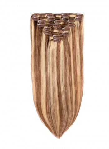 8-Piece Short Silky Straight Clip-in Human Hair Extension 12/613 Golden Brown Mix Bleach Blonde 16inch