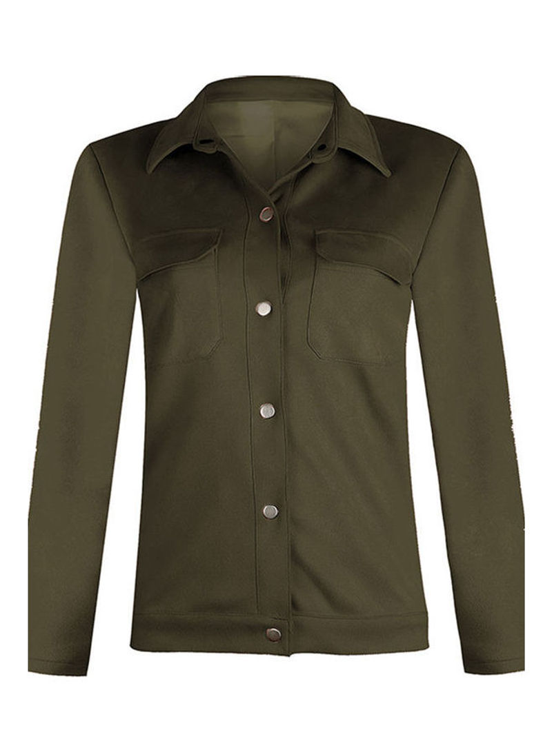 Long Sleeves Solid Jacket Army Green