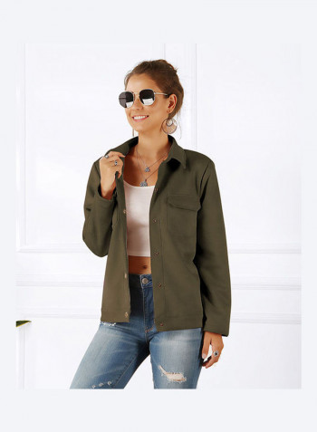 Long Sleeves Solid Jacket Army Green
