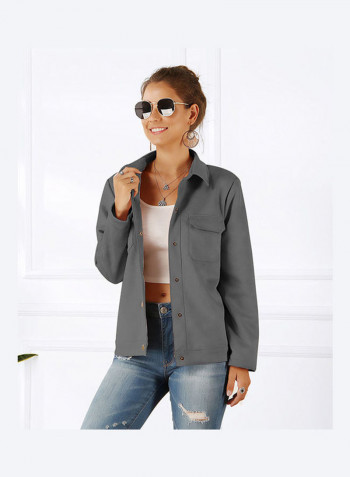Long Sleeves Solid Jacket Army Green