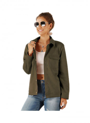 Long Sleeves Solid Jacket Army Green