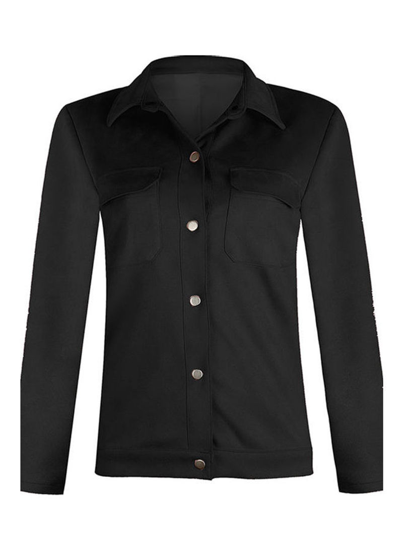 Long Sleeves Solid Jacket Black