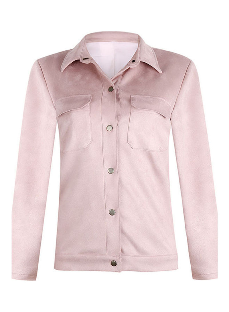Long Sleeves Solid Jacket Pink