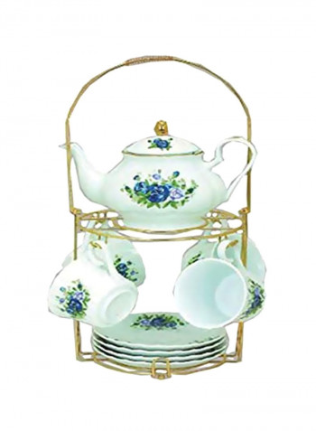 9-Piece Porcelain Tea Set White/Blue 7x5inch