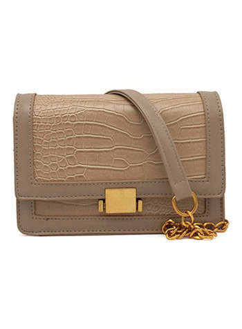 Push Lock Closure Crossbody Bag Beige