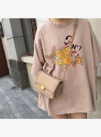 Push Lock Closure Crossbody Bag Beige