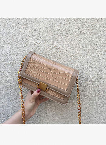 Push Lock Closure Crossbody Bag Beige