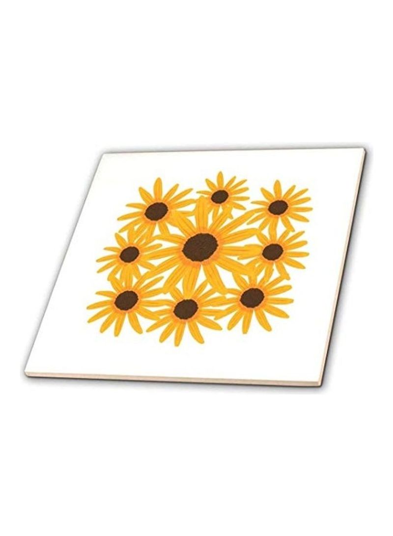Sunflowers Print Ceramic Tile Yellow/Brown/White 12 x 12inch