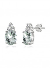 925 Sterling Silver Oval Crown Stud Earrings With Aquamarine And Topaz