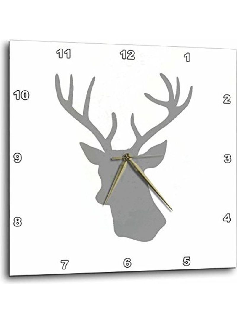 Deer Head Printed Analog Wall Clock White/Grey 13x13x0.1inch