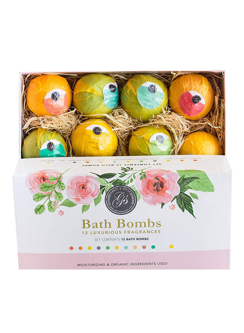 Pack Of 12 Natural Organic Bath Bombs Variety Gift Set Multicolour 12 x 120g