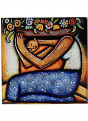 Flower Girl Printed Decorative Wall Hanging Tile Multicolour