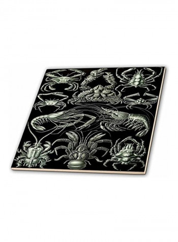 Crabs, Lobster, Crawfish, Printed Ceramic Tile Black/Silver