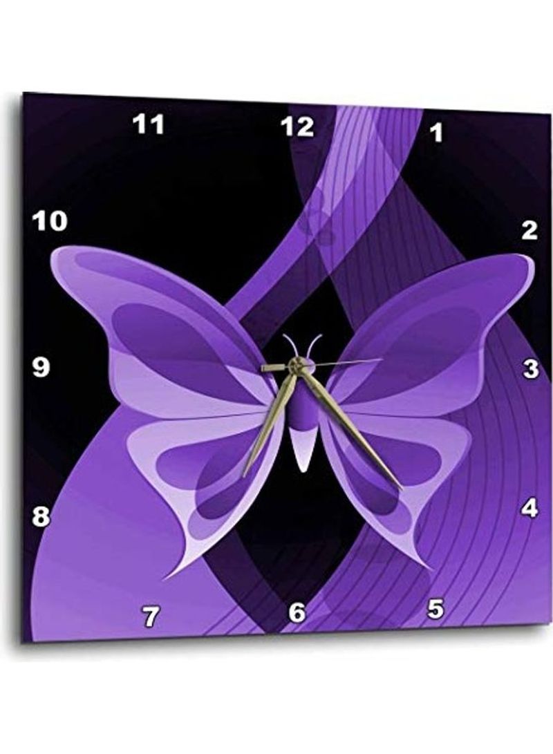 DPP 101431 1 One Large Butterfly On An Abstract Wall Clock Purple 10x10inch