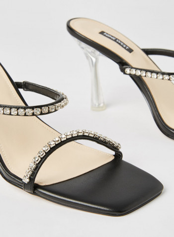 Embellished Heeled Sandals Black/Beige