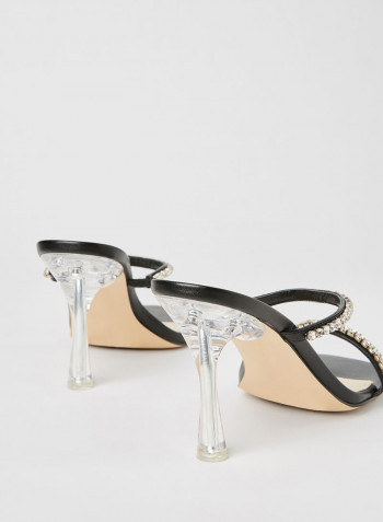 Embellished Heeled Sandals Black/Beige
