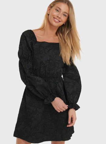 Jaquard Open Back Mini Dress Black