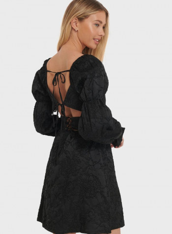 Jaquard Open Back Mini Dress Black