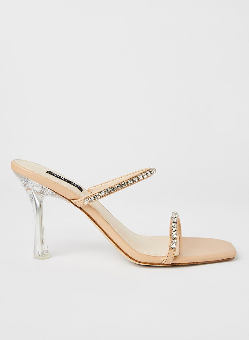 Embellished Heeled Sandals Beige