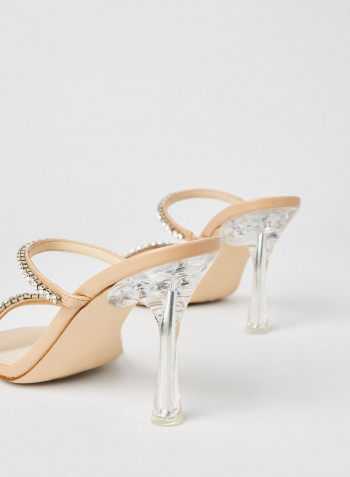 Embellished Heeled Sandals Beige