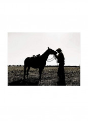 Montana Horse Rancher Shadow 2 Canvas Wall Art Black/White 14 x 19inch