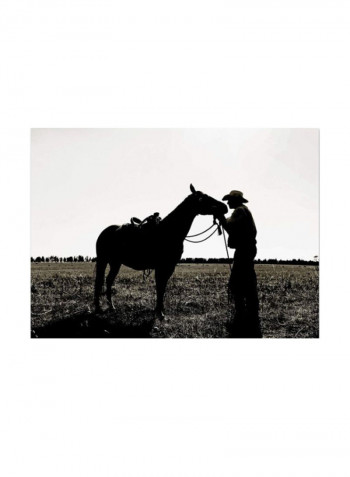 Montana Horse Rancher Shadow 2 Canvas Wall Art Black/White 14 x 19inch